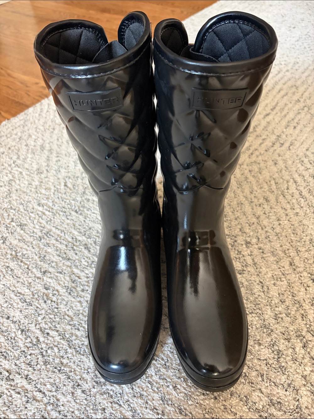 Hunter Quilted Gloss Black Women's Rain Boots - Black